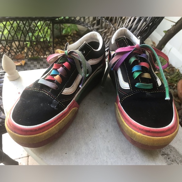 VANS stacked black and rainbow glitter platform US Women's 5 - Picture 2 of 8